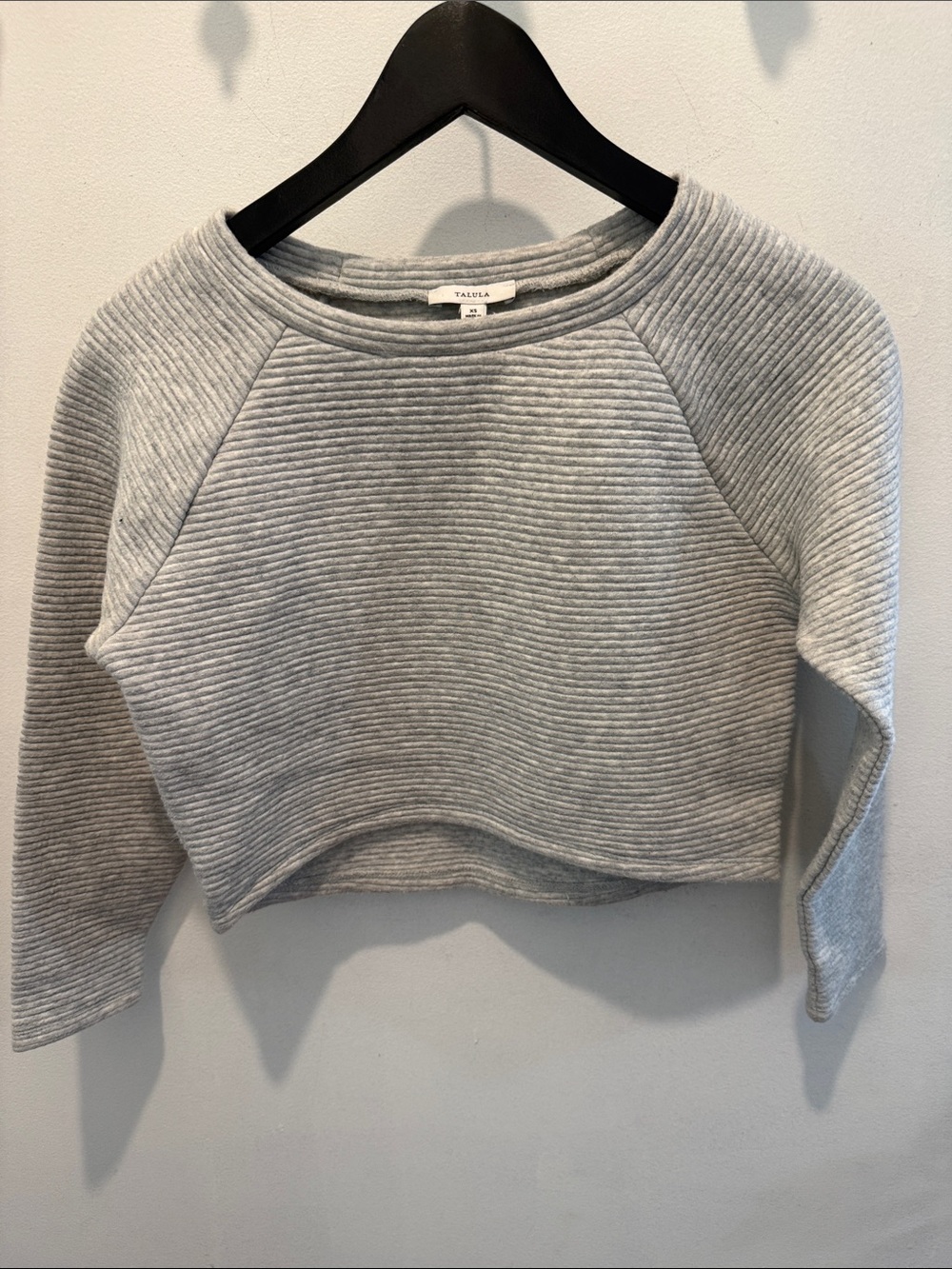 Talula Light Gray Ribbed Cropped Sweatshirt